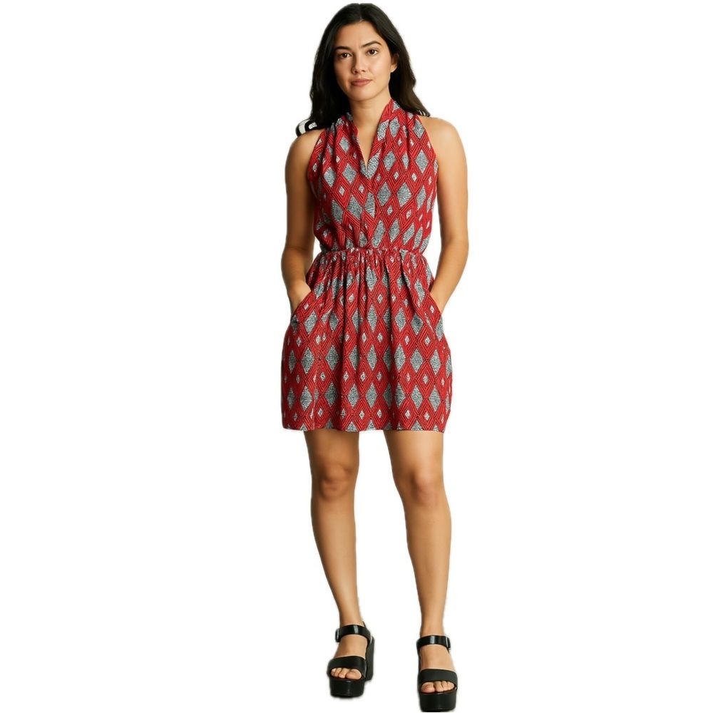 Collective Concepts Dress Sleeveless Pockets Geometric Diamond Red White XS - Picture 15 of 15